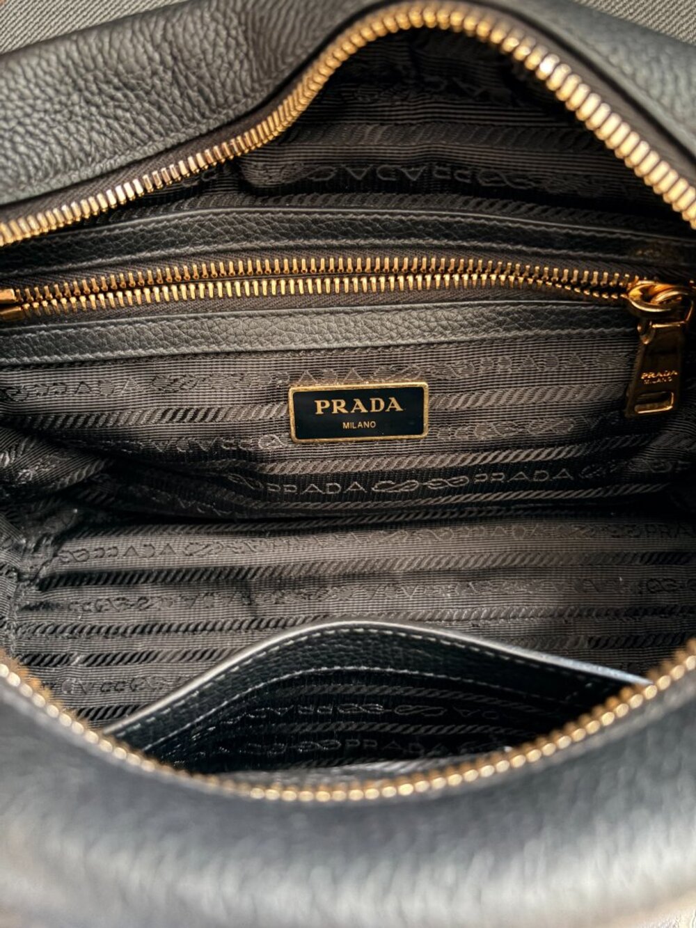 Prada Bauletto Vitello Phenix Black Leather Bag 1BB108 Dust Bag Auth Card Strap - Picture 13 of 16